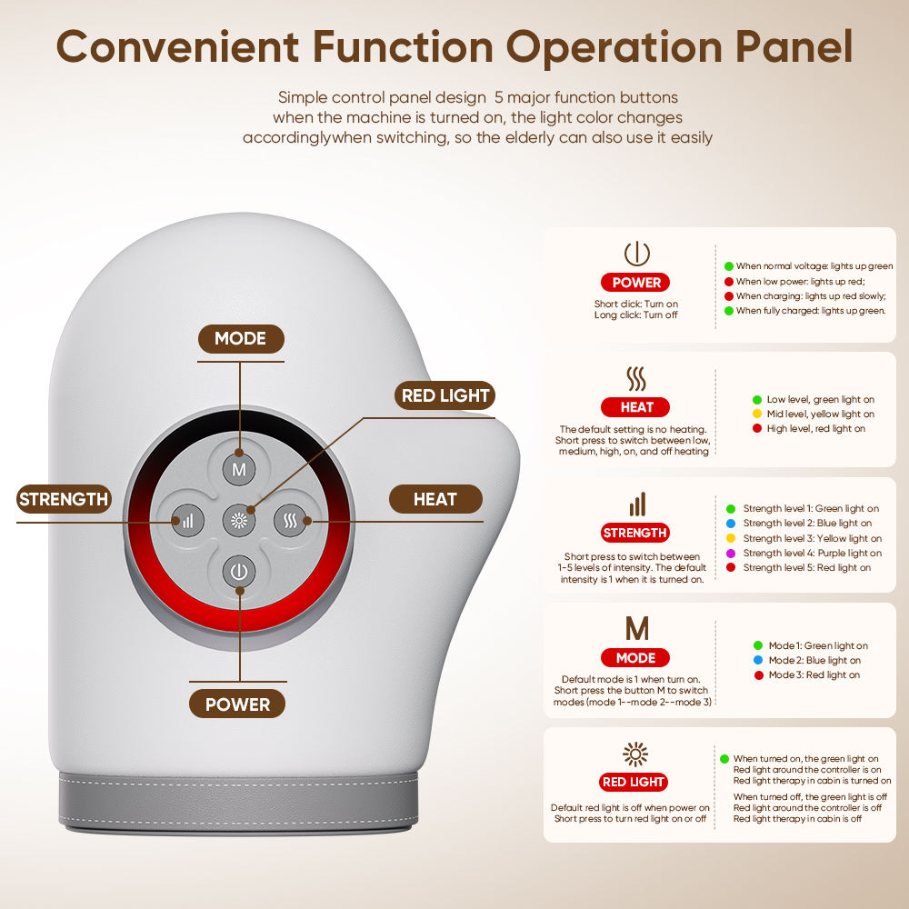 H222 Complete Hand Massage System with red light therapy, airbag compression and adjustable heat settings
